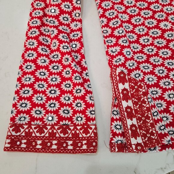 Tory Burch Red Jayne Mod Flower-Print Sequin Lace Tunic Size 8 Boho - Picture 5 of 11